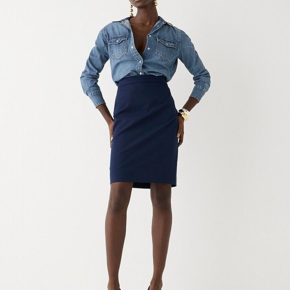 J.Crew No. 2 Bi-Stretch Cotton Blend High Rise Pencil Skirt Navy Women's 6 Work